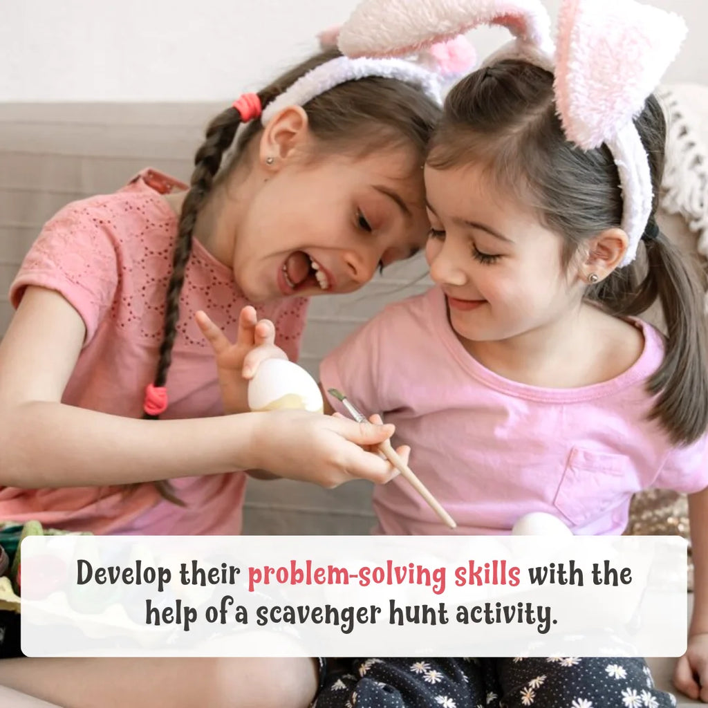 The children can develop their problem-solving skills with the help of a scavenger hunt activity with easter eggs.